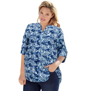Woman Within Rayon 7-Day Three-Quarter Sleeve Tab-Front Tunic - 1 of 4