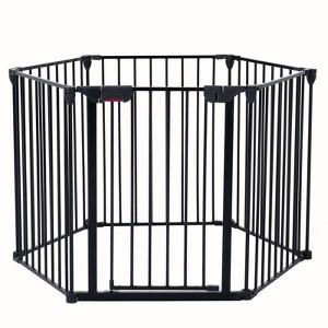AZL1 Life Concept Safety Gate Adjustable 6 Panels Metal Play Yard Fireplace Christmas Tree Fence with Stairs Gate for Home, Black, 26.2"*30.5"*6.9" - 1 of 4