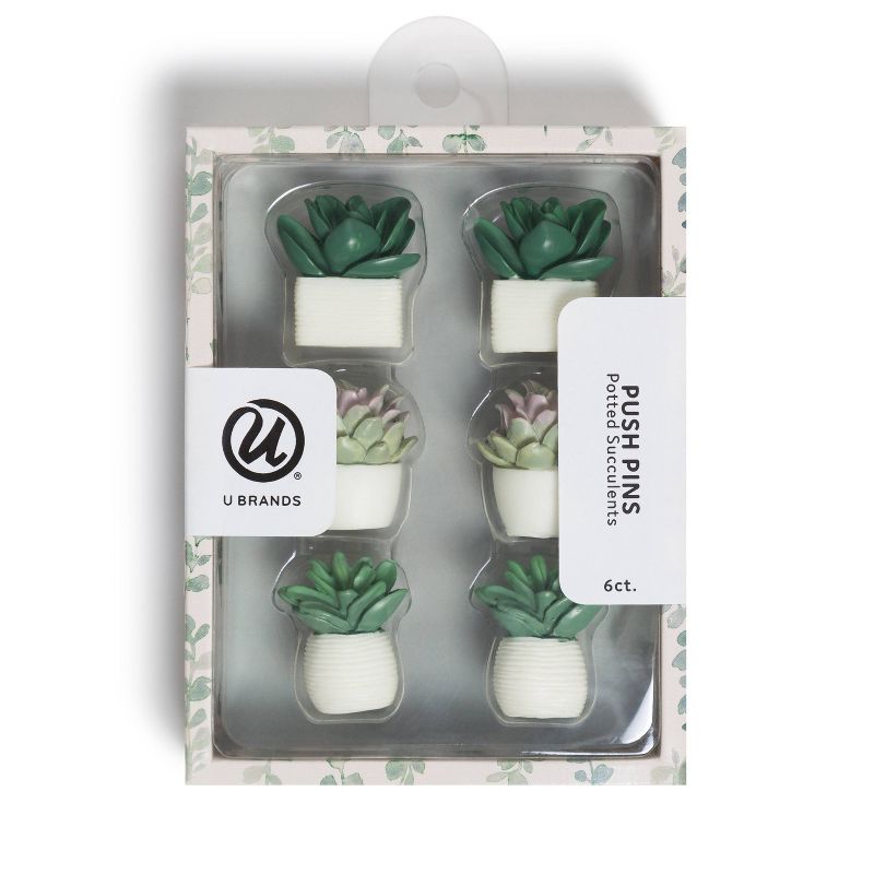 U Brands 6ct Potted Succulent Push Pins, 1 of 7