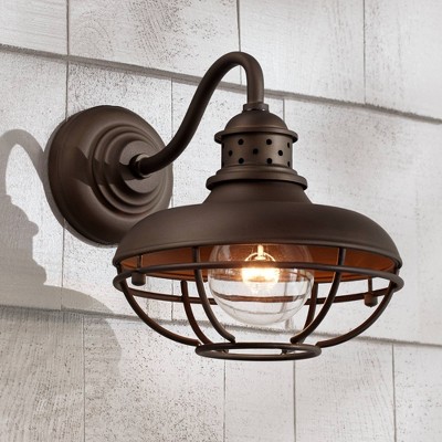 Franklin Park Bronze 9" Industrial Outdoor Wall Lights Set of 2