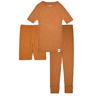 Organic Cotton Ribbed Unisex 6-Piece Pajama Set in Brown and Grey
