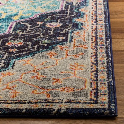 Monaco Square Black and Blue Boho Chic Area Rug