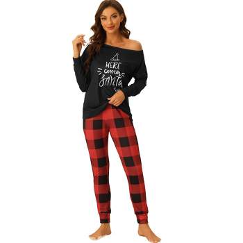 cheibear Women's Christmas Winter Long Sleeves with Pants Pajama Sets