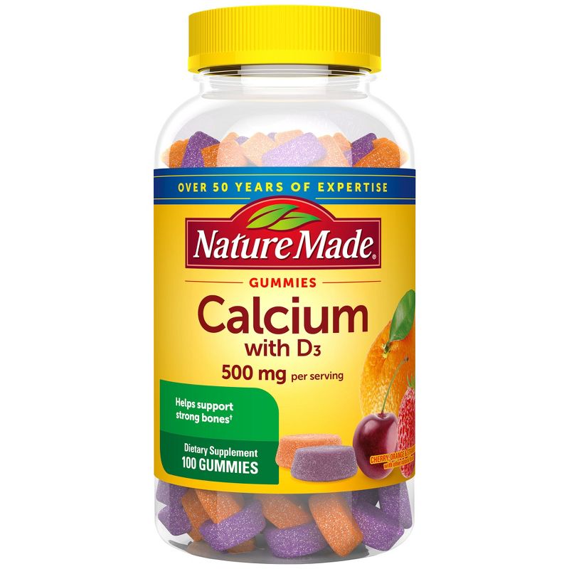 Nature Made Calcium 500mg with Vitamin D3 for Bone Support Gummies - Fruit - 100ct, 1 of 8