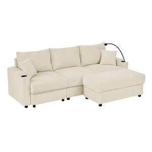 GDFStudio Rod Modern 3 Seater Corduroy 102" Sofa with Cup Holders,Mobile Phone Holder, Armrest Storage and Ottoman - 1 of 4