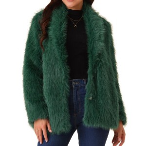 Seta T Women's Faux Fur Coat Long Sleeve Pockets Lapel Shaggy Warm Winter Overcoat Fluffy Jackets - 1 of 4