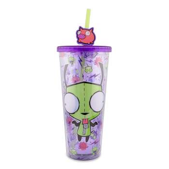 Silver Buffalo Invader Zim GIR Plastic Carnival Cup With Lid and Straw Topper | Holds 24 Ounces