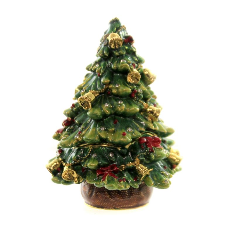 Hinged Trinket Box 3.0 Inch With Love Christmas Tree Gold Bells Crystals Tree Sculptures, 3 of 4