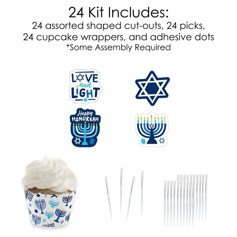 Big Dot of Happiness Hanukkah Menorah - Cupcake Decoration - Chanukah Holiday Party Cupcake Wrappers and Treat Picks Kit - Set of 24, 5 of 9