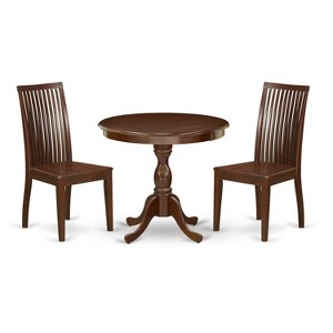 3-Piece Mahogany Finish Solid Wood Top - Round Dining Room Set - Seats 4 - 1 of 4