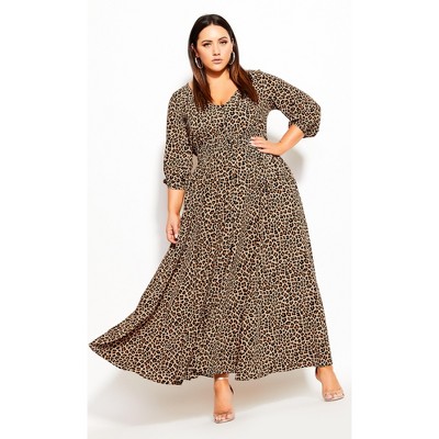 City Chic Women's Size Cheetah Maxi Dress - Sand -18w : Target