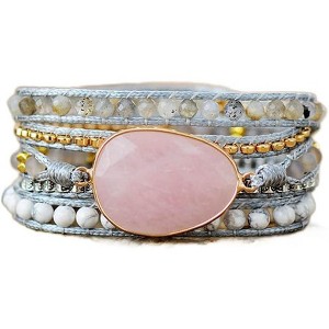 Women's Wrap Bracelet with Natural Jasper Crystal Stone Beads, Bohemian Leather Strand Bracelet - 1 of 4