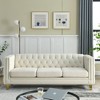 Velvet Chesterfield 3-Seater Sofa, Modern Button Tufted Couch with Nailhead Trim & Metal Legs for Living Room - 4 of 4