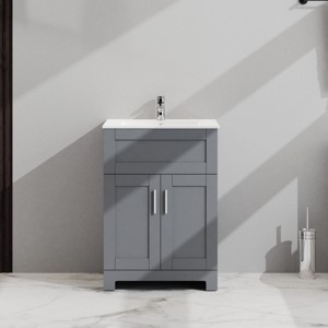 ChicFurnit Bathroom Storage Cabinets Bathroom Floor Storage Cabinet Functional Bathroom Cabinet with Drawer for Bathroom, Gray, 23.6"*18.1"*34" - 1 of 4