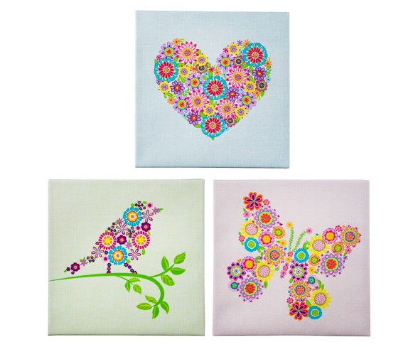 Heart-Bird-and Butterfly Wall Art Set 12x12