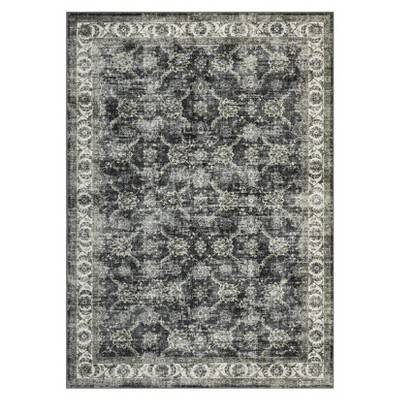 Washable Vintage Rug Non Slip Low Pile Rug Soft Throw Floor Cover Floral Foldable Indoor Carpet for Living Room Bedroom Playroom Nursery