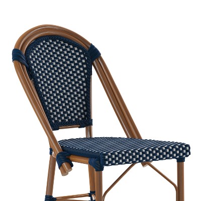 Navy and White PE Rattan Bistro Counter Stools with Bamboo Metal Frame, Set of Two