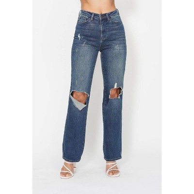 Women's High Waist Knee Ripped Denim Jeans - Judy Blue