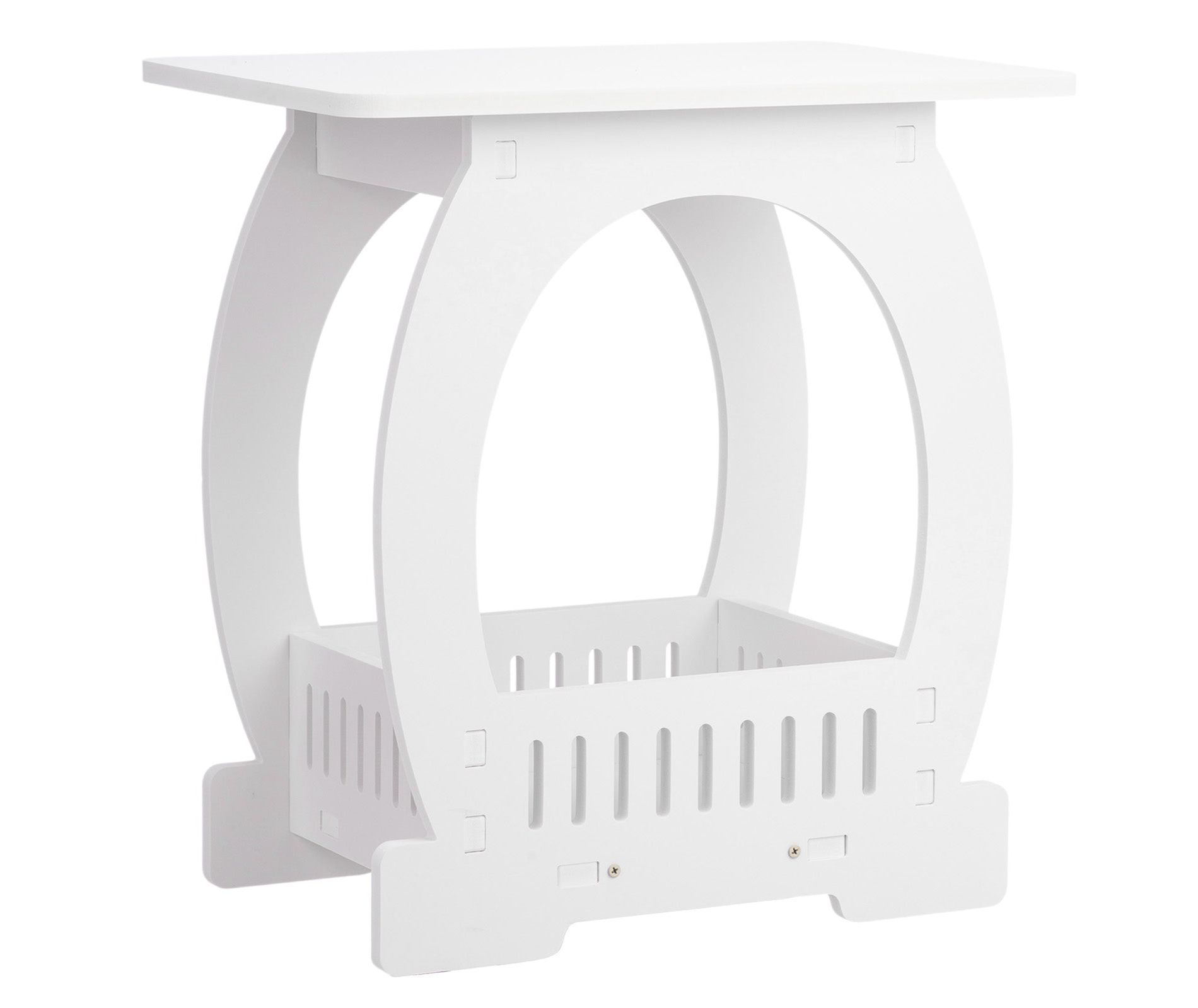 Side Table with Storage, Modern Arch Design End Table, White PVC Nightstand for Small Spaces, Indoor & Outdoor Accent Table