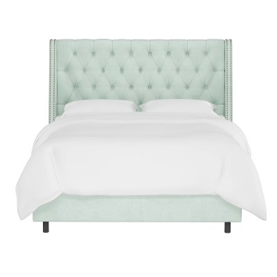 Skyline Furniture Arlette Nail Button Tufted Wingback Bed in Velvet