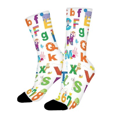 Abc Educational Women Printed Crew Socks Funny Funky Socks Soft Polyester Novelty Gifts for Artists Men