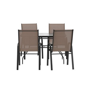 Flash Furniture Brazos 5 Piece Commercial Grade Patio Dining Set with Tempered Glass Patio Table and 4 Chairs with Flex Comfort Material Seats and Backs - 1 of 4