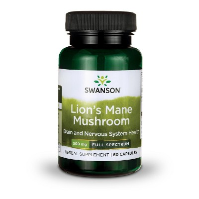 Swanson Full Spectrum Lion's Mane Mushroom, Supports Mental & Overall Health, 500 mg (60 Capsules).