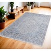 Gray Blue and Ivory Oriental Hand Woven Distressed Area Rug With Fringe - 2 of 4