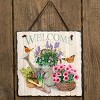 Slickblue Nature-Inspired Welcome Slate Wall Decor – 9.5” Hanging with Baskets of Flowers, Butterflies & Leather Cord - 2 of 3