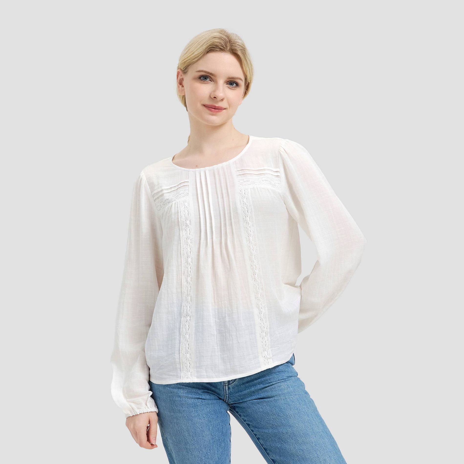 Women's Long Sleeve Popover Top - Universal Thread™ Ivory XS