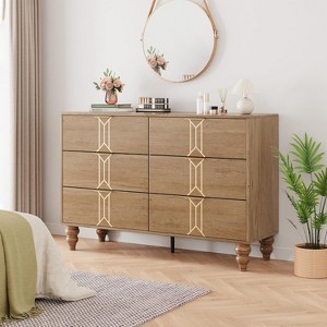 Modern Wooden 6 Drawer Dresser - Vintage Pattern Design, Deep Drawers, Suitable for Bedroom, Living Room, Entryway - 1 of 4