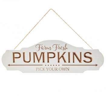 The Lakeside Collection Fresh Pumpkins Sign - Halloween Autumn Wooden Hanger for Wall or Door Decoration