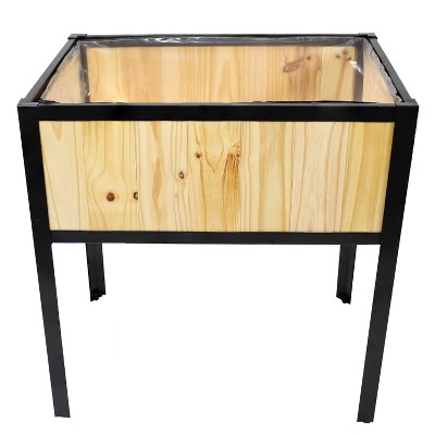 Natural Acacia Wood and Steel Raised Garden Bed with Removable Planter Bag