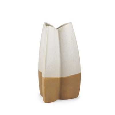 HomeRoots 14" Cream And Beige Color Block Ceramic Table Vase