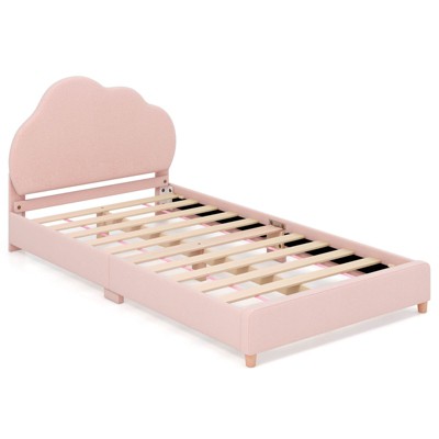 Infans Kids Twin Platform Bed Frame Upholstered Twin Size Bed w/ Wooden Slats Support