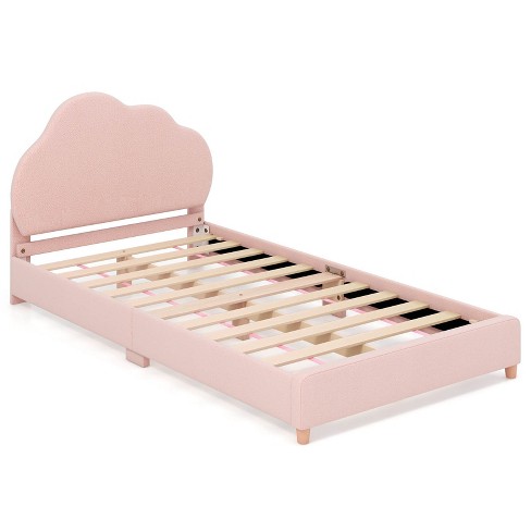 HoneyjoyKids Twin Platform Bed Frame Upholstered Twin Size Bed with Wooden Slats Support