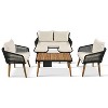 Kiki 6-Piece Woven Rope Patio Conversation Set with Acacia Wood Cool Bar Table, Outdoor Furniture with 2 Stools - Maison Boucle - 3 of 4