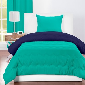 Twin Comforter & Sham Set Green & Navy Blue Apple - Crayola