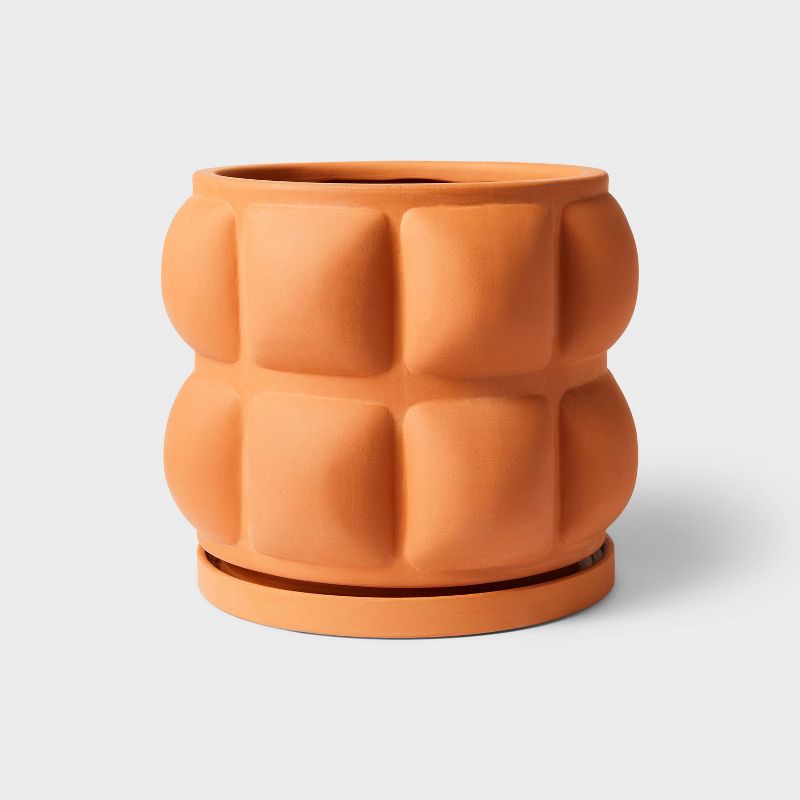 Hilton Carter for Target Terracotta Embossed Ceramic Indoor Outdoor Planter Pot Orange, 1 of 5