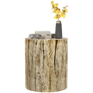 17" Tall Tree Stump End Table, Concrete Sofa Side Table for Indoor and Outdoor Use - 1 of 4