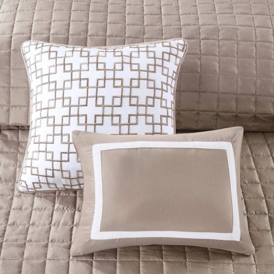 Taupe Full Microfiber 8-Piece Bedding Set with Decorative Pillows