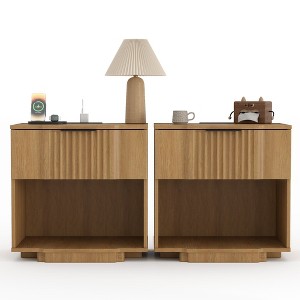 Brafab Fluted Nightstand with 20W Fast Charging Station, Large Bedside Tables with Drawer & Open Shelf, Curved Profile Base,Bronze - 1 of 4