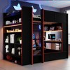 Full Size Wood Gaming Bunk Bed with Built-In Desk, Storage Shelves, 7-Color LED Lights & Charging Station, Black - ModernLuxe - 4 of 4