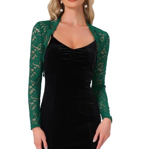 Allegra K Women's Floral Lace Ruffle Long Sleeve Open Front Cropped Cardigan - 1 of 4