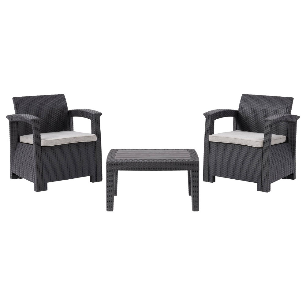 Photos - Garden Furniture CorLiving Lake Front 3pc Rattan Patio Chair Set - Black  