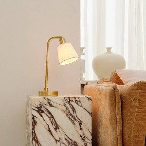 Globe Electric 16" Matte Brass Desk Lamp with White Linen Shade: ETL Listed, Metal Body, Cone Shape Shade, No Tools Assembly - 1 of 4