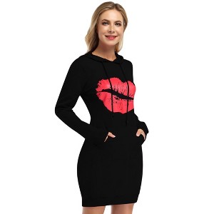 Women's Hooded Sweatshirt Dress Long Sleeve Ribbed Pullover Hoodie Dress Casual Outfit - 1 of 4