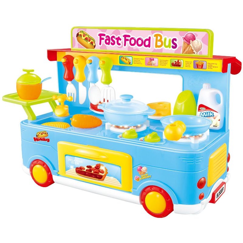 Ready! Set! Play! Link Little Chef 29 Piece Set, Fast Food Truck Bus Kitchen Toy, Food Pretend Play For Kids (Pink & Blue), 1 of 5