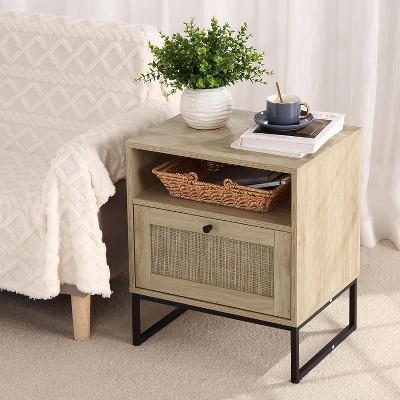 Acekool Set of 2 End Tables with Charging Station, Side Tables with USB Ports & Outlets, Small Storage Shelves for Living Room & Bedroom