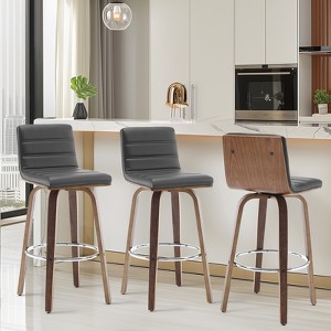Bekrvio 26"/29" Swivel Bar Stools Set of 1/2/3/4, Faux Leather Upholstered Counter Chairs with Wood Legs, Mid-Century Seating for Kitchen Island - 1 of 4